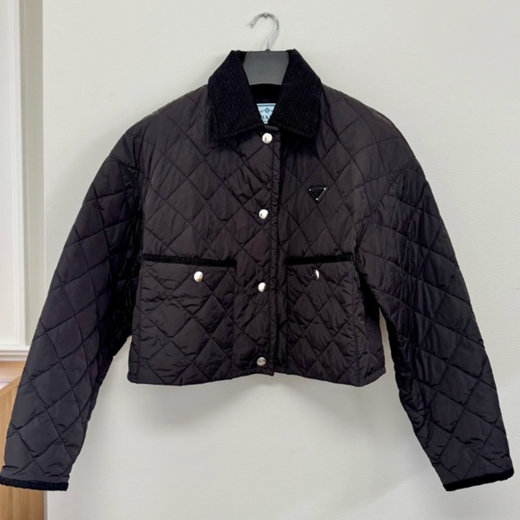 Prada Black Cropped Nylon Quilted Jacket [40] - Picture 1 of 8